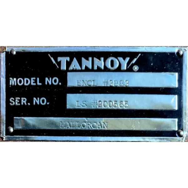 Tannoy Mallorcan Serial Number Plate