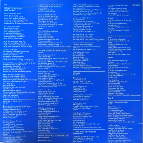 Dan Hill, Inside sleeve with words to songs on side 1