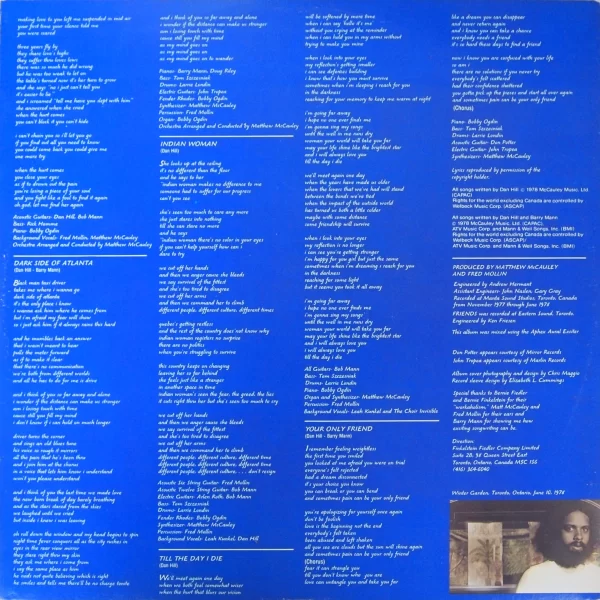 Dan Hill, Inside sleeve with words to songs on side 2